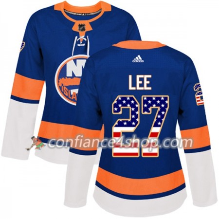 Adidas Maillot de Hockey New York Islanders Anders Lee 27 2017-2018 Bleu USA Flag Fashion Authentic - Femme